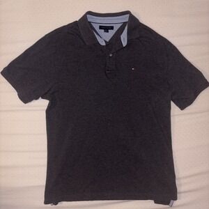 Tommy Hilfiger Mens XL TG/XG Button Collar T Shirt Dark Grey 90s